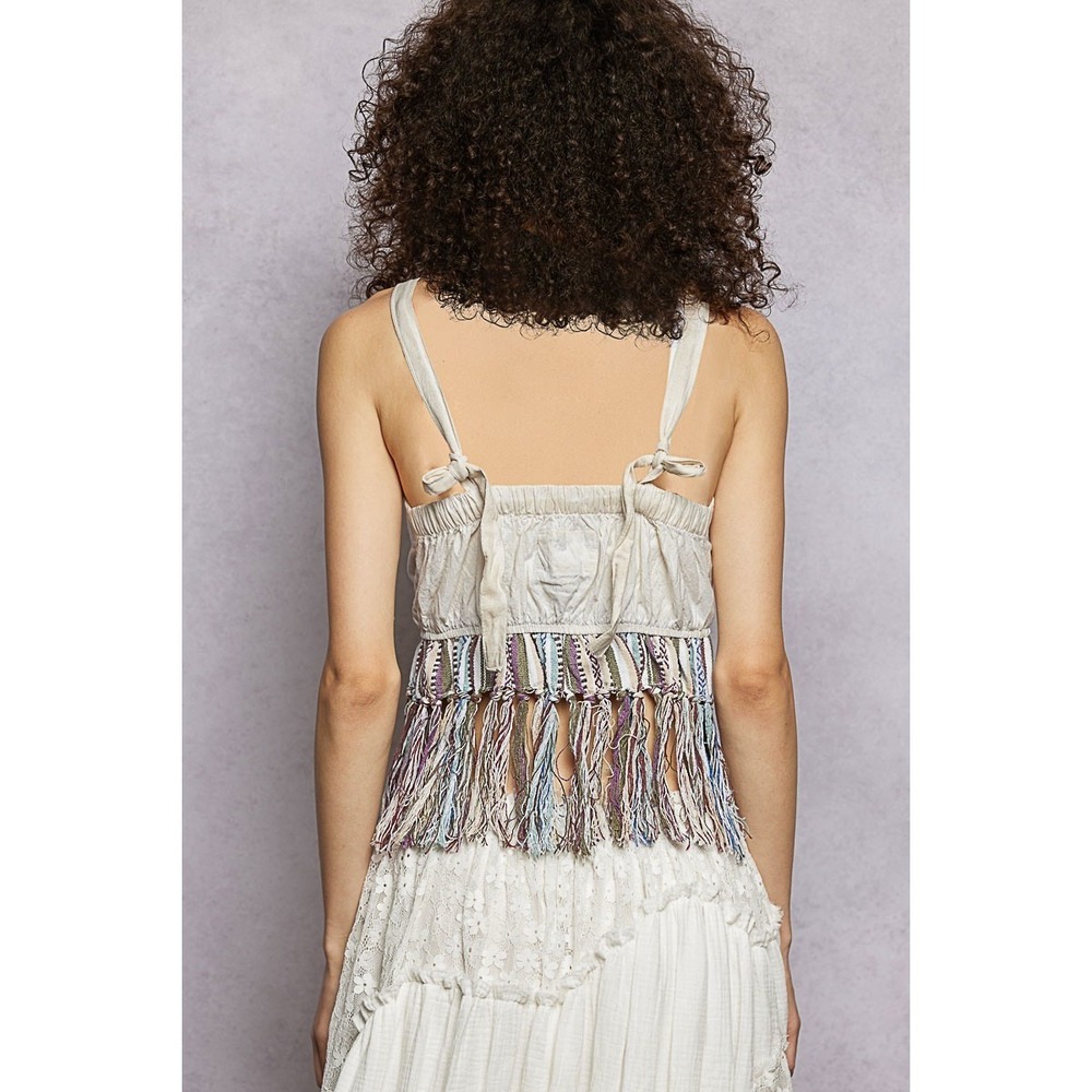 POL Lace-Up Fringe Hem Tank with Lace Detail - Large - Picture 4 of 6